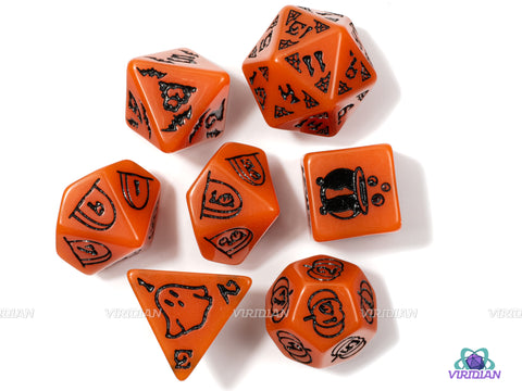 Spooky Season | Orange & Black Resin Halloween Themed | Polyhedral Dice Set (7)