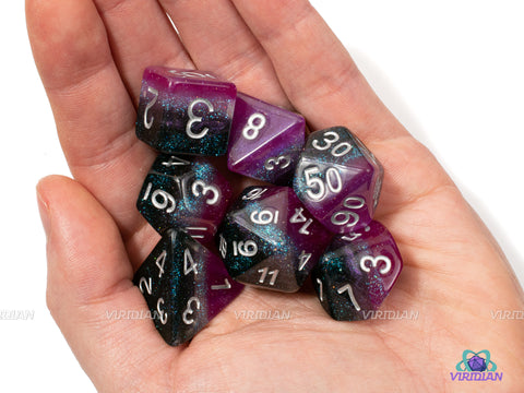 Sparkly Asexual Pride | Shiny Black, Purple, Gray, White, Glitter, Ace Flag | LGBTQ+ Themed Dice Set (7)
