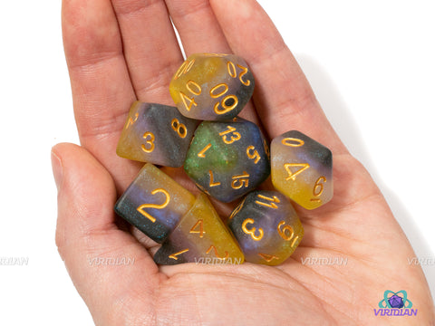 Frosted Non-Binary Pride | Matte Black, Purple, White, Yellow, Frosted Nonbinary Flag | LGBTQ+ Themed Dice Set (7)