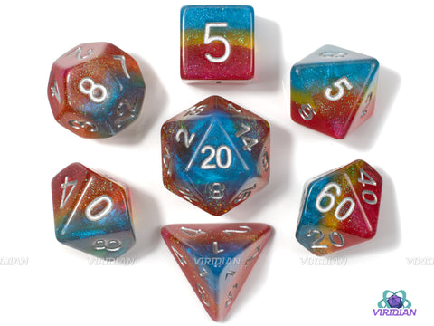 Sparkly Pansexual Pride | Shiny Pink, Yellow, Cyan Glittery Pan Flag LGBTQ+ Themed | Resin Dice Set (7)