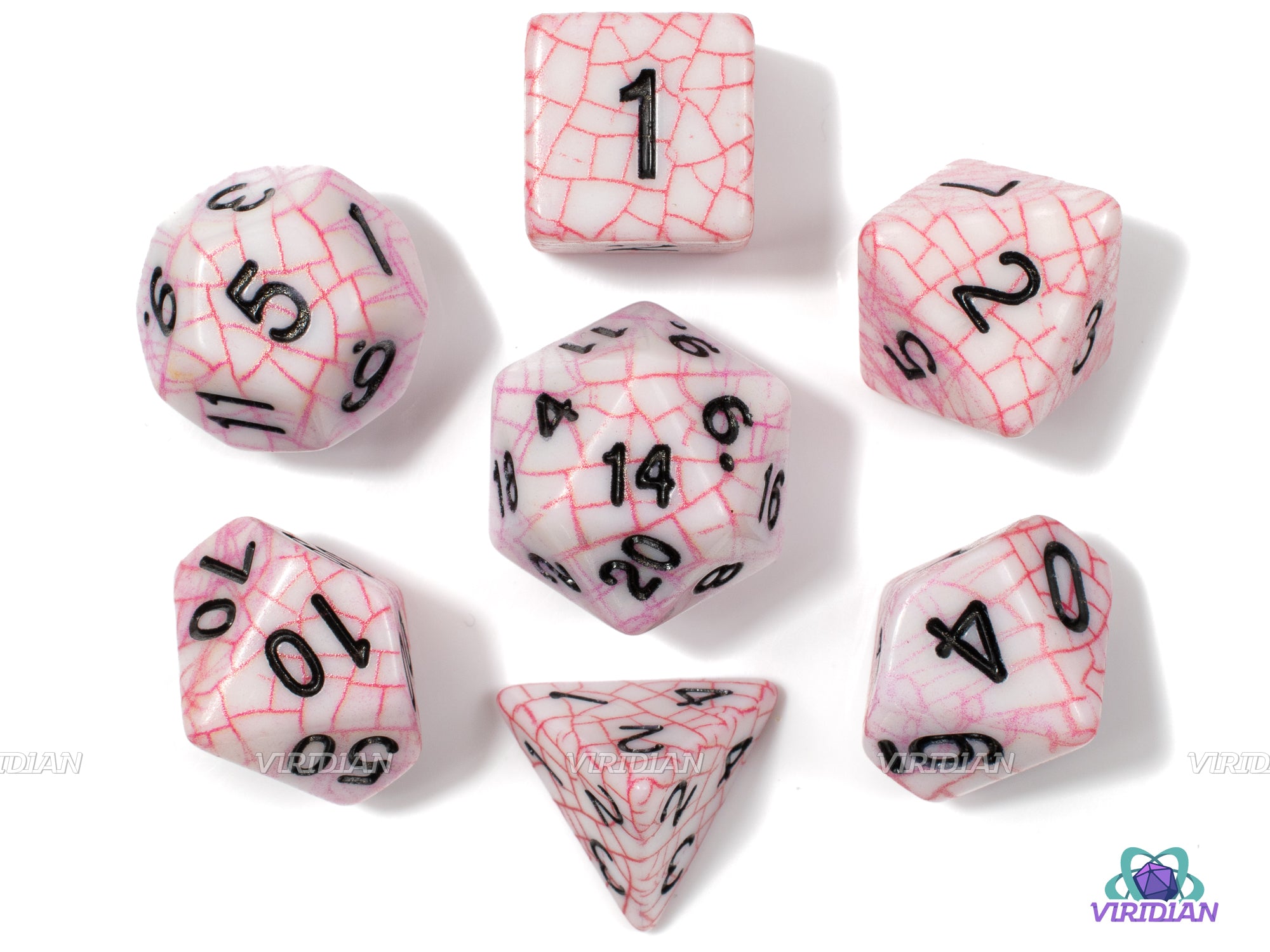 Shattered Ruby | Matte White and Red Grid Design | Acrylic Dice Set (7)