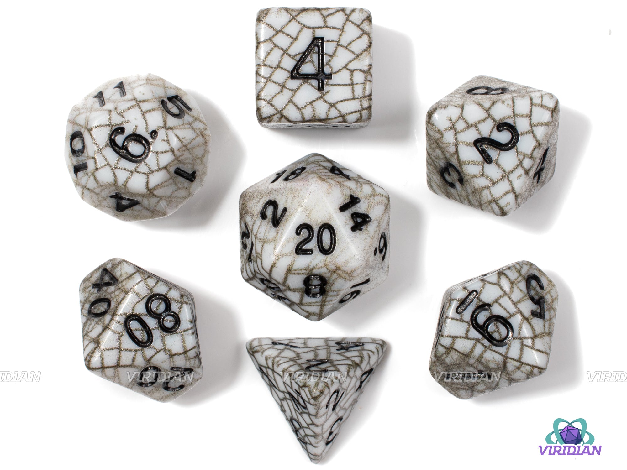 Shattered Stone | Matte White and Black Grid Design | Acrylic Dice Set (7)