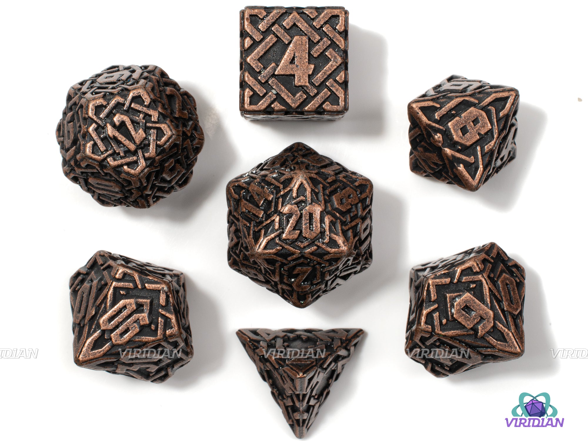 Knots (Antique Copper) | Brown Ornate Interweaved Celtic Knots Design | Metal Dice Set (7)