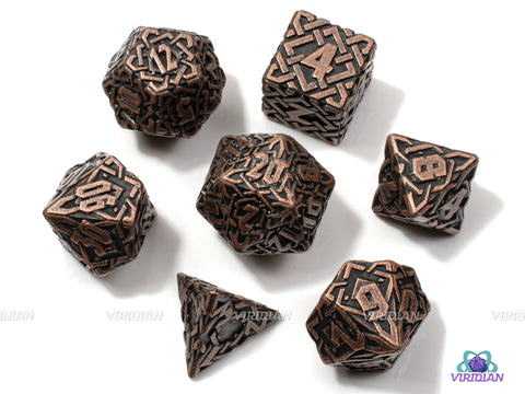 Knots (Antique Copper) | Brown Ornate Interweaved Celtic Knots Design | Metal Dice Set (7)