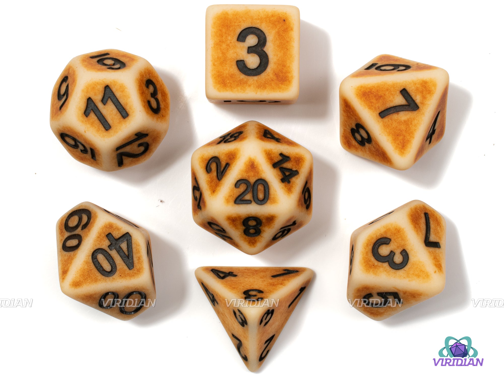Tanned Hide | Matte Beige and Sun-Gold/Orange Distressed | Acrylic Dice Set (7)