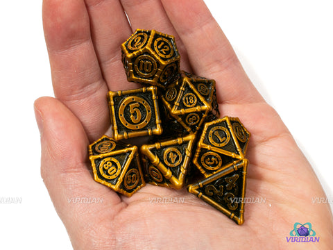 Olympus Heights | Shiny Gold Pipe Fixture Design | Metal Dice Set (7)