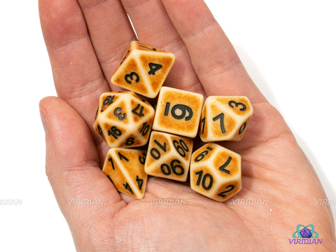 Tanned Hide | Matte Beige and Sun-Gold/Orange Distressed | Acrylic Dice Set (7)