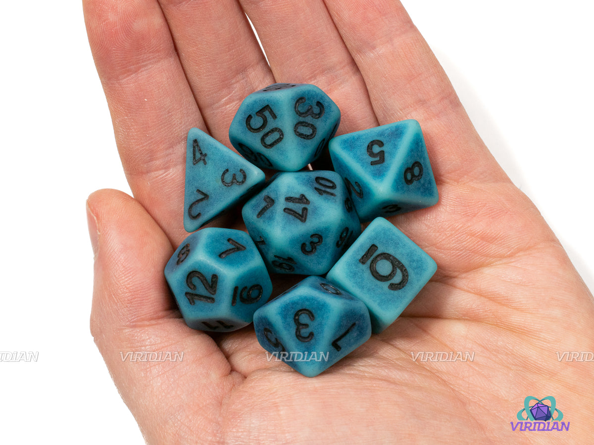 Peacock Blue | Matte Blue Distressed | Acrylic Dice Set (7) – Viridian Dice