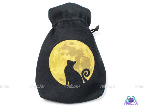 The Mooncat | Black Cotton Cat Design Dice Pouch Bag | Q Workshop