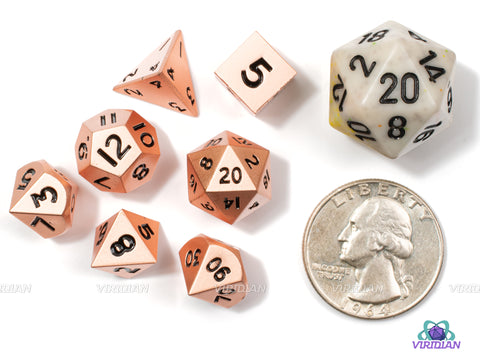 Mini Rose Copper | Metal Dice Set (7) - DnD Dungeons and Dragons - RPG Tabletop Gaming