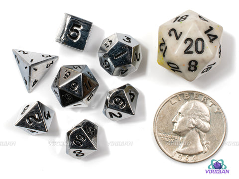 Mini Shiny Silver | Metal Dice Set (7) | DnD Dungeons and Dragons | RPG Tabletop Gaming