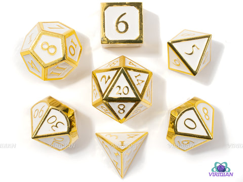 Favor of the Gods | White & Gold Metal Dice Set (7) | Dungeons and Dragons (DnD) | Tabletop RPG Gaming