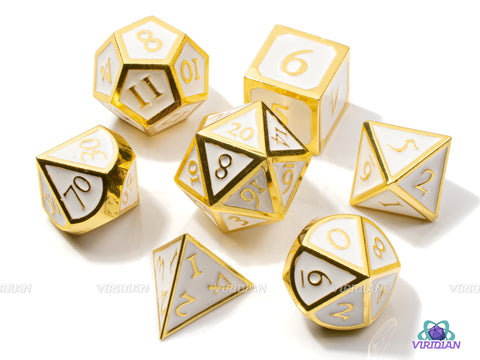 Favor of the Gods | White & Gold Metal Dice Set (7) | Dungeons and Dragons (DnD) | Tabletop RPG Gaming