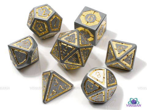 Fool's Gold | Matte Silver Metal Dice Set (7) | Dungeons and Dragons (DnD) | Tabletop RPG Gaming