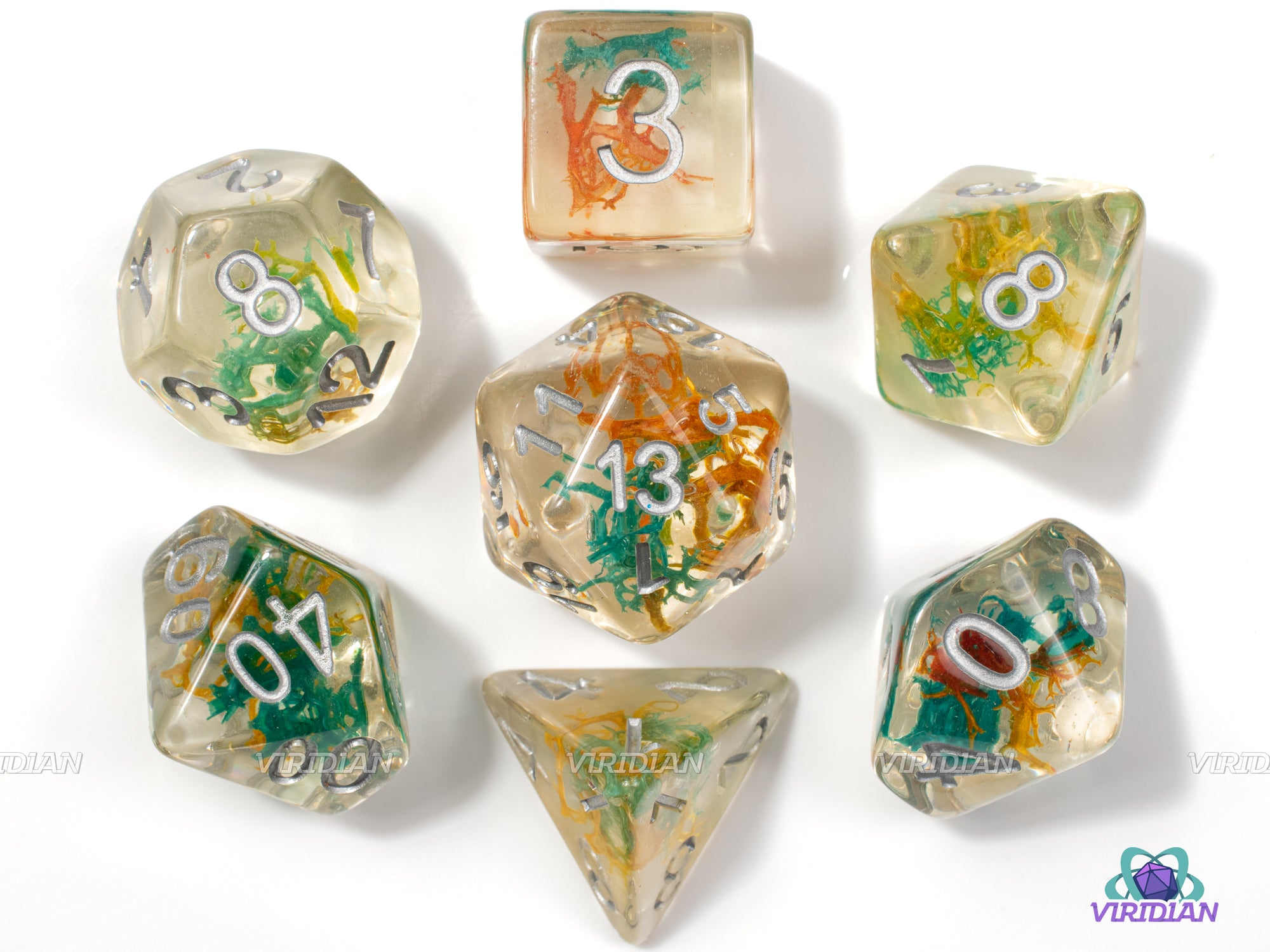 Living Reef | Moss Filled Resin Dice Set (7) | Dungeons and Dragons (DnD)