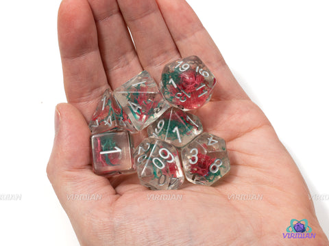 Red and Blue Moss | Resin Dice Set (7) | Dungeons and Dragons (DnD)
