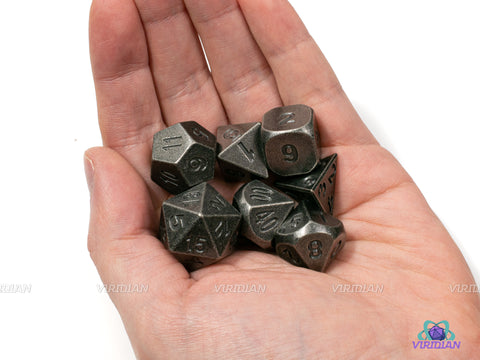 Antique Pewter | Distressed Metal Dice Set (7) | Dungeons and Dragons (DnD)