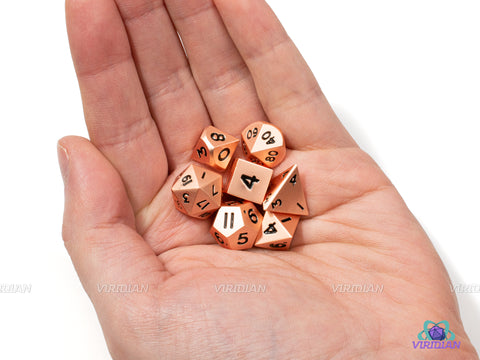 Mini Rose Copper | Metal Dice Set (7) - DnD Dungeons and Dragons - RPG Tabletop Gaming
