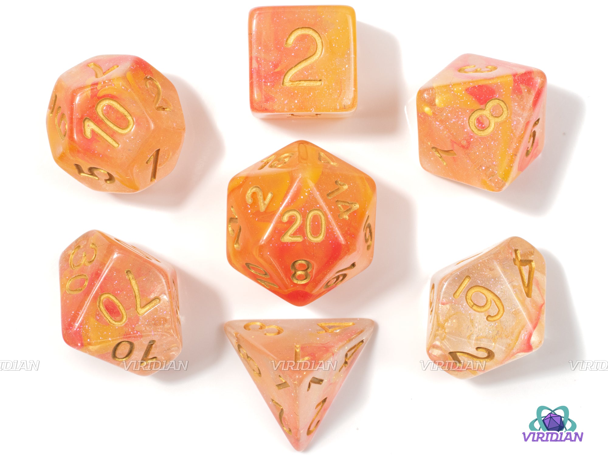 Milky Rose | Pink and Beige, Glittery Swirled Resin Dice Set (7)