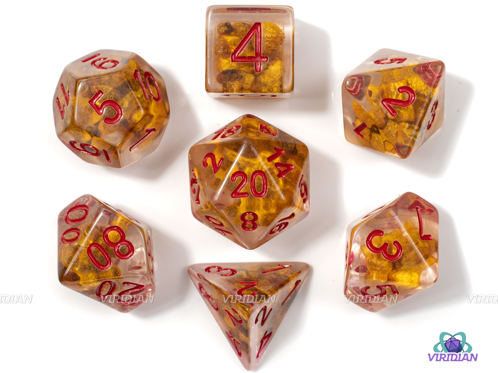 Klondike | Brown Stone Inside Clear Resin Dice Set (7) | Dungeons and Dragons (DnD)