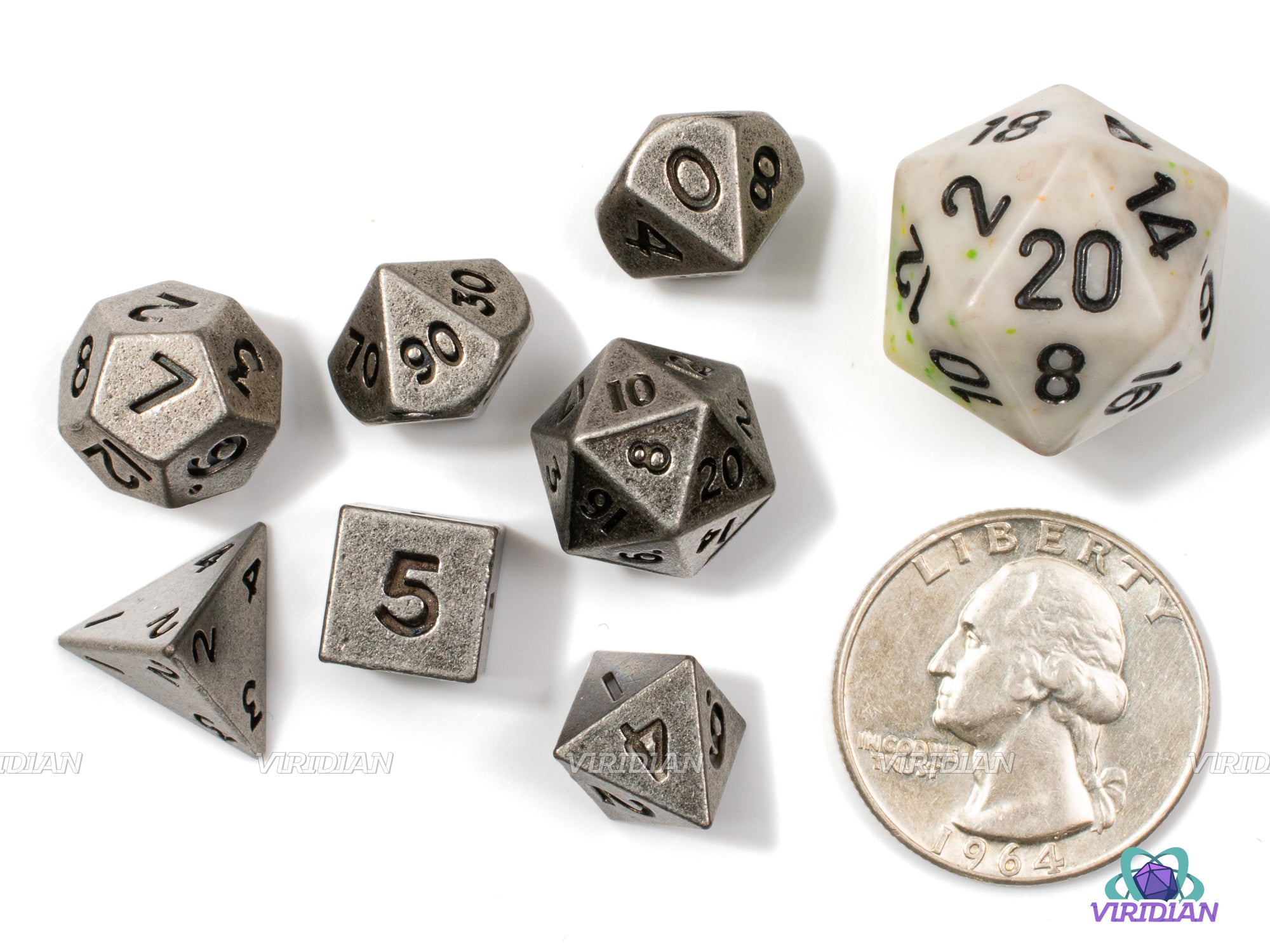 Mini Ancient Nickel | Metal Dice Set (7) | DnD Dungeons and Dragons | RPG Tabletop Gaming
