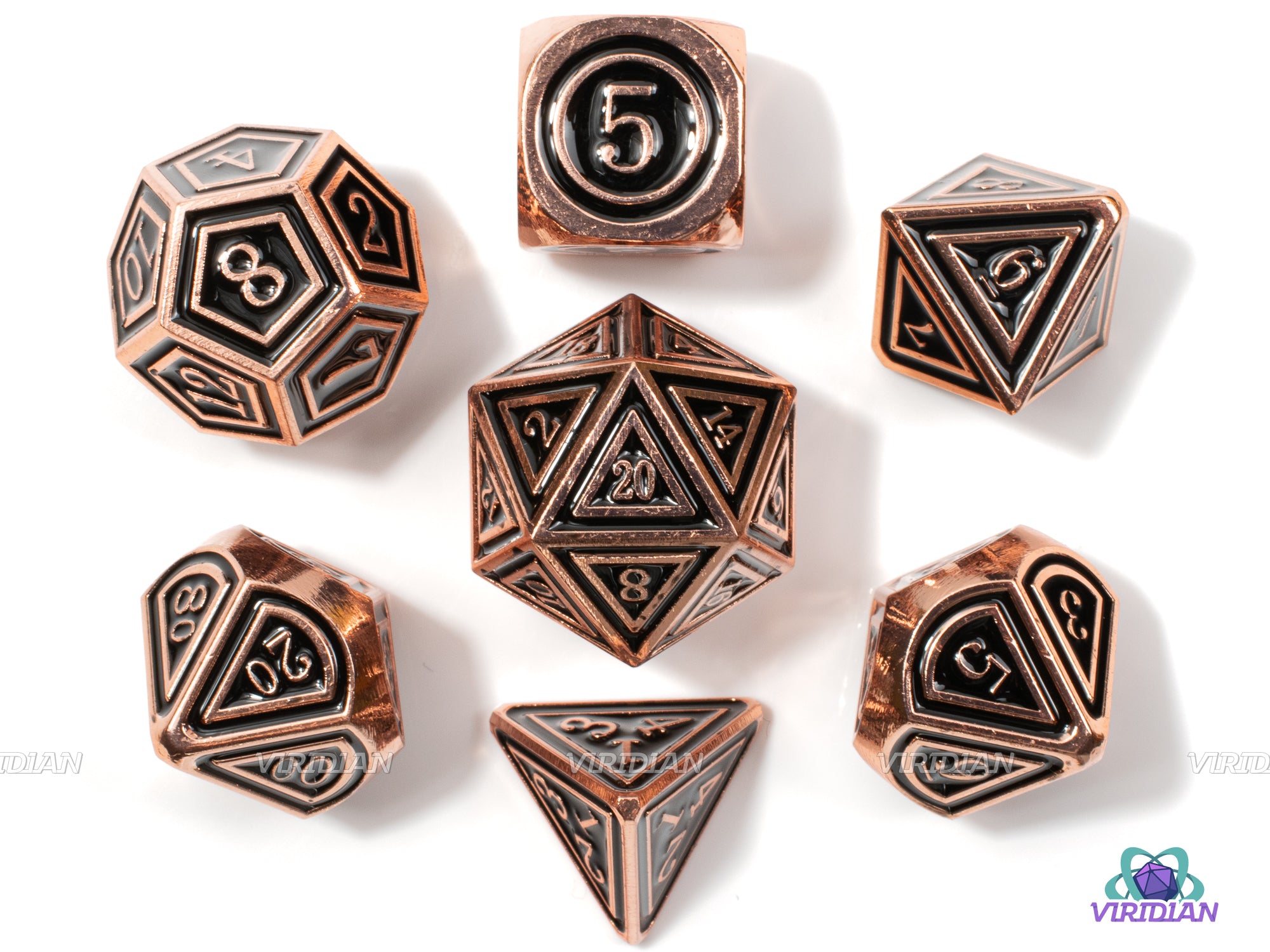 Armor of Darkness | Black Enamel, Copper, Metal Dice Set (7) | Dungeons and Dragons (DnD) | Tabletop RPG Gaming
