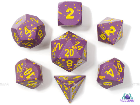 Somewhat Radical! | Purple, Light Orange Speckle Splatter Metal Dice Set (7)