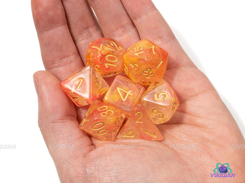 Milky Rose | Pink and Beige, Glittery Swirled Resin Dice Set (7)