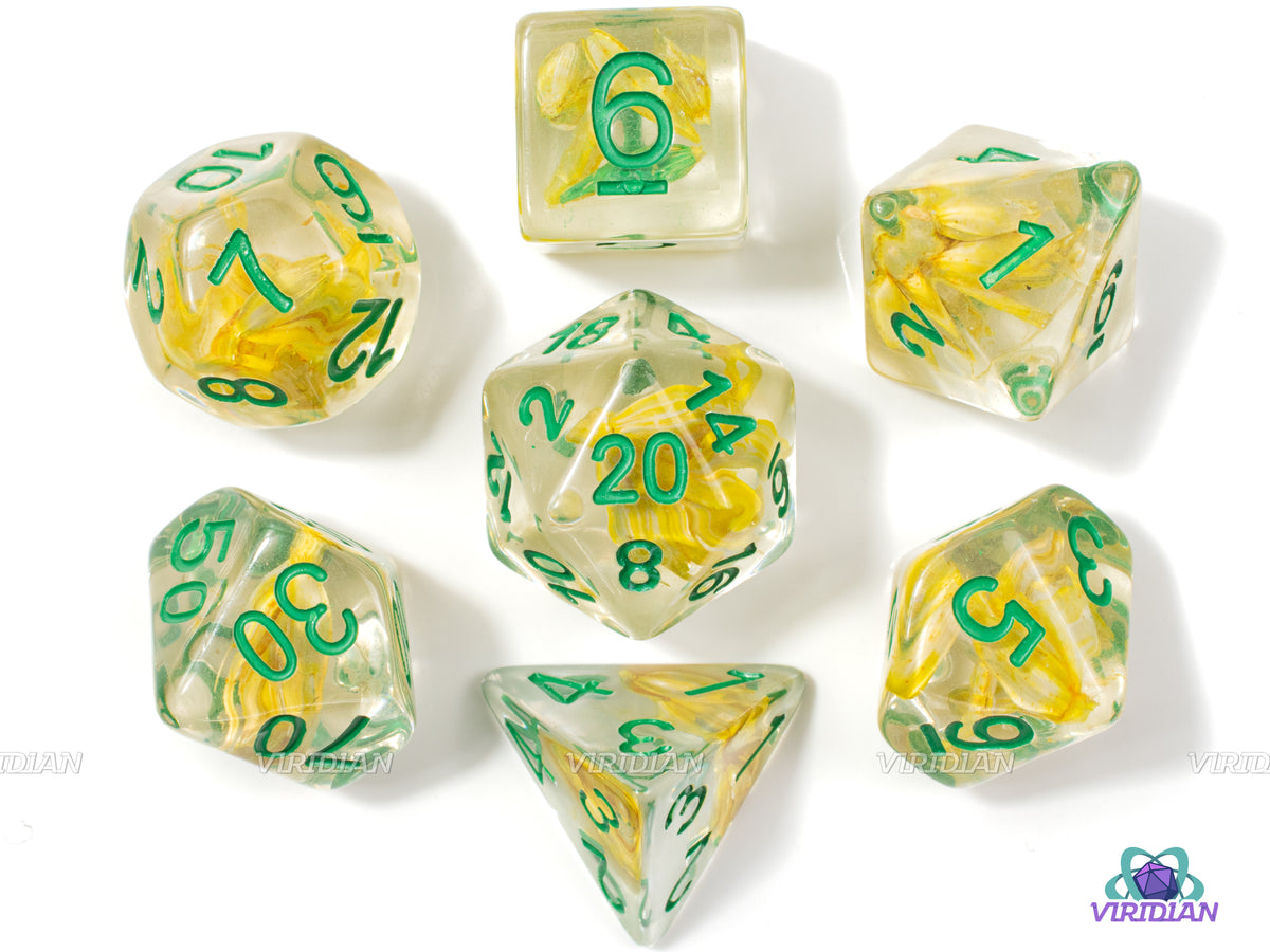 Belgian Wheat | Clear, Green Ink, Wheat Inside Resin Dice Set (7) | Du ...