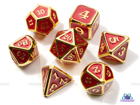 King's Ransom | Gold with Red Textured Enamel Metal Dice Set (7) | Dungeons and Dragons (DnD) | Tabletop RPG Gaming