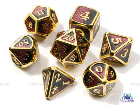 Roulette | Gold with Red & Black Enamel Metal Dice Set (7) | Dungeons and Dragons (DnD) | Tabletop RPG Gaming