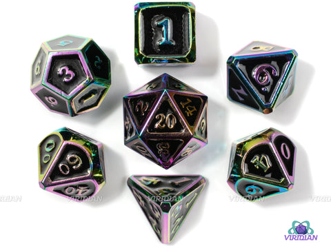 Liquid Venom | Rainbow Anodized Stylized Metal Dice Set (7) | Dungeons and Dragons (DnD) | Tabletop RPG Gaming