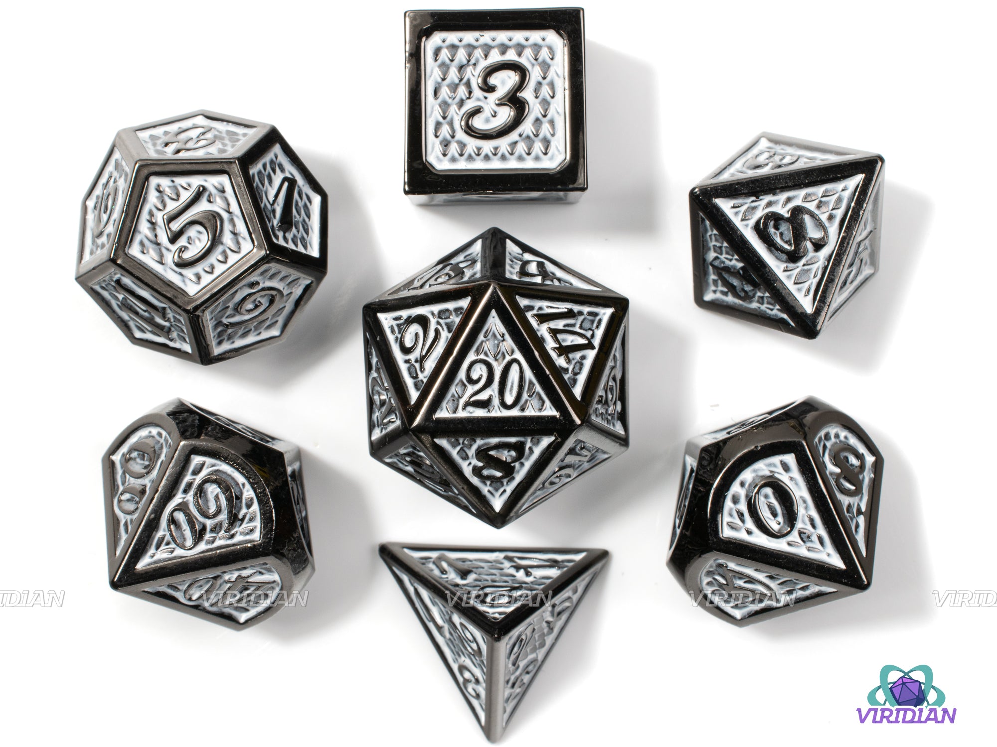 Armor of Agathys | White Scales Large Metal Dice Set (7) | Dungeons and Dragons (DnD) | Tabletop RPG Gaming