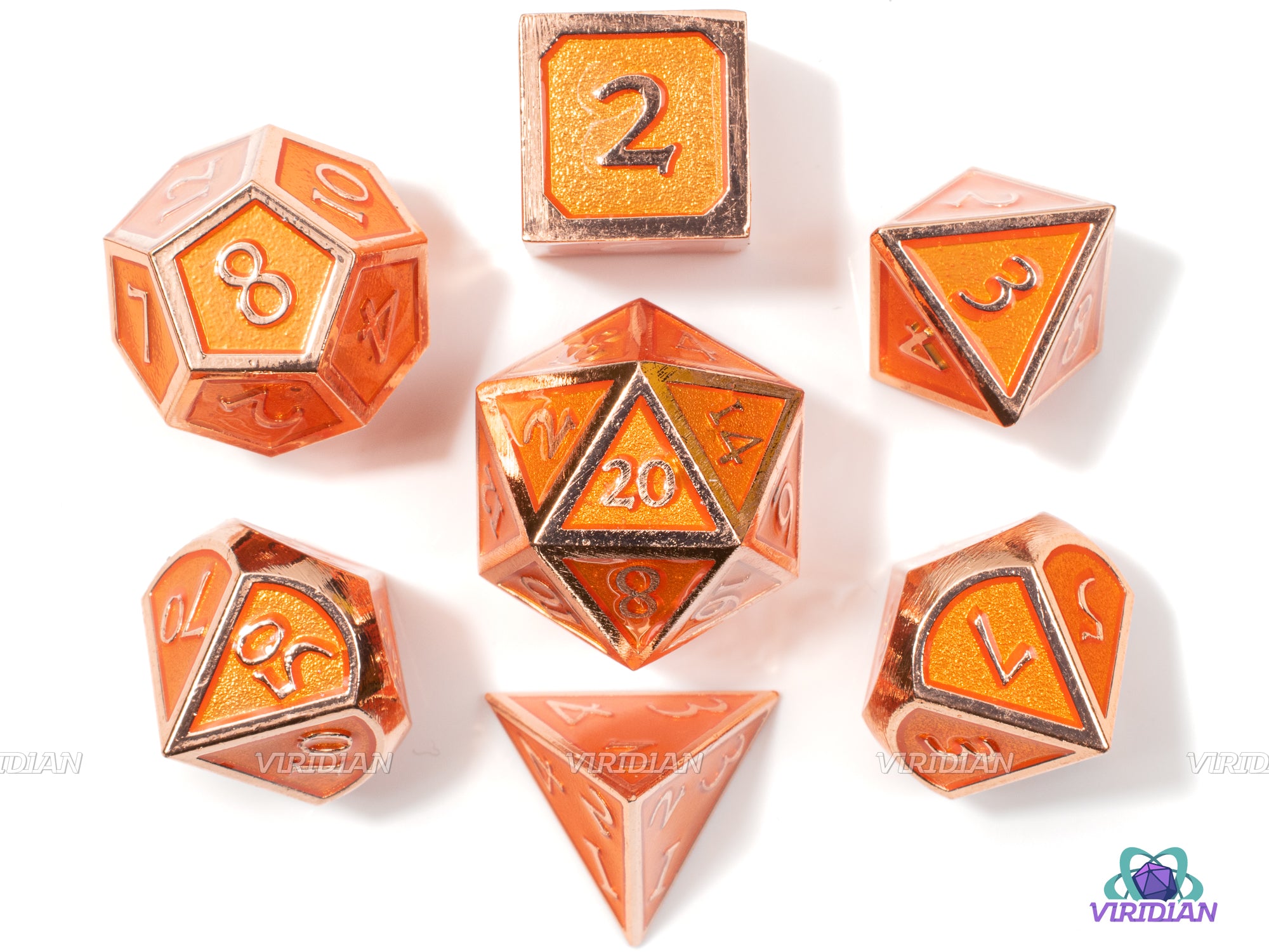 Orange & Copper | Metal Dice Set (7) | Dungeons and Dragons (DnD) | Tabletop RPG Gaming