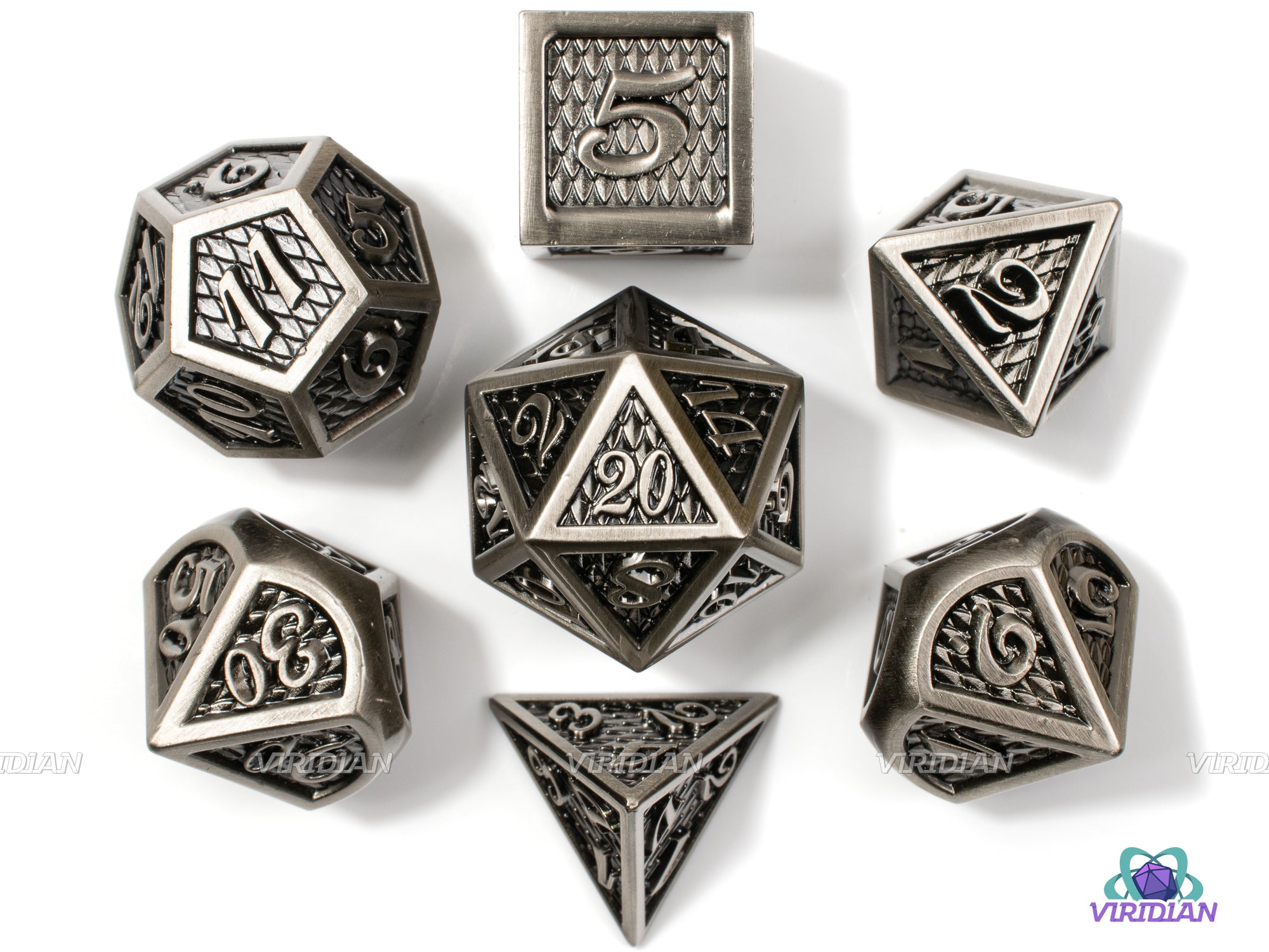 Frightful Presence | Black Scales Large Metal Dice Set (7) | Dungeons and Dragons (DnD) | Tabletop RPG Gaming