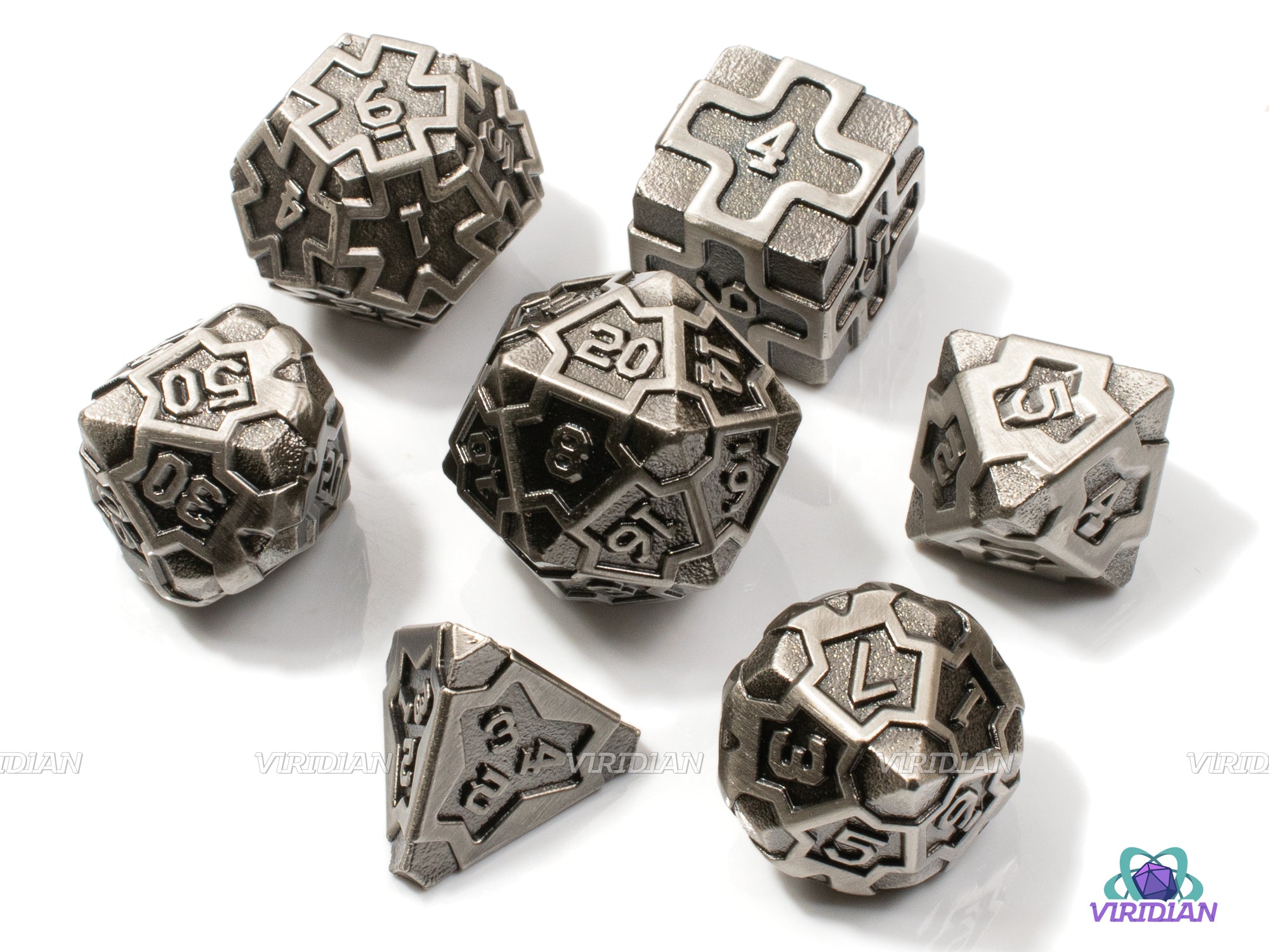 Silver Idol | Textured Design Metal Dice Set (7) | Dungeons and Dragons (DnD)