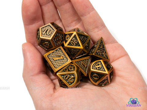 Gilded Dragon | Gold Scales Large Metal Dice Set (7) | Dungeons and Dragons (DnD) | Tabletop RPG Gaming