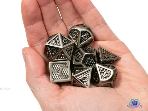 Frightful Presence | Black Scales Large Metal Dice Set (7) | Dungeons and Dragons (DnD) | Tabletop RPG Gaming