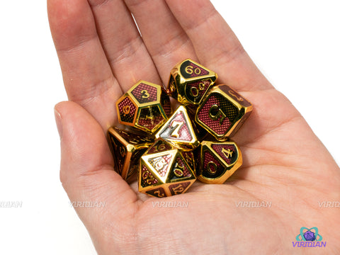 Roulette | Gold with Red & Black Enamel Metal Dice Set (7) | Dungeons and Dragons (DnD) | Tabletop RPG Gaming