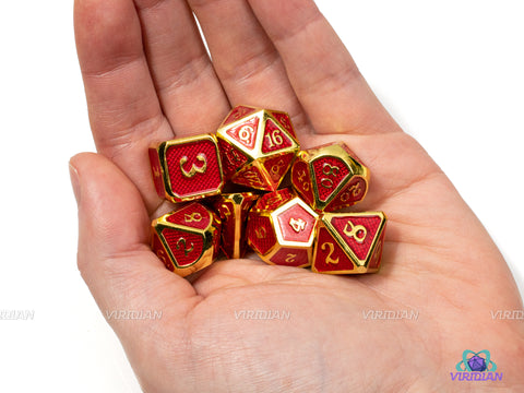 King's Ransom | Gold with Red Textured Enamel Metal Dice Set (7) | Dungeons and Dragons (DnD) | Tabletop RPG Gaming