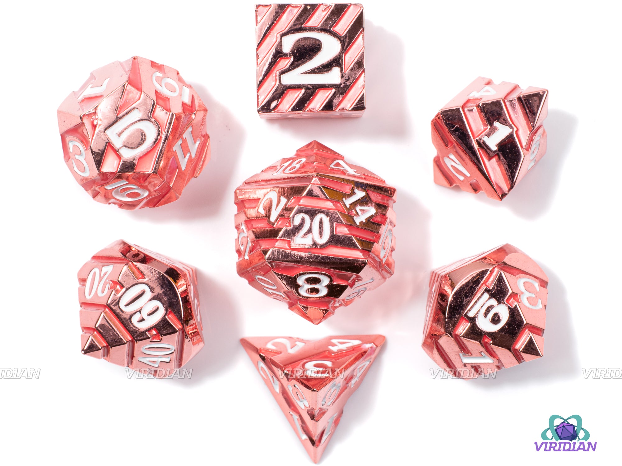 Berry Stripes | Red & Pink Metal Dice Set (7) | Dungeons and Dragons (DnD) | Tabletop RPG Gaming