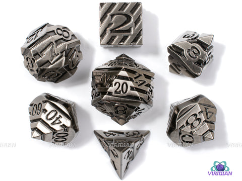 Silver Stripes | Metal Dice Set (7) | Dungeons and Dragons (DnD) | Tabletop RPG Gaming