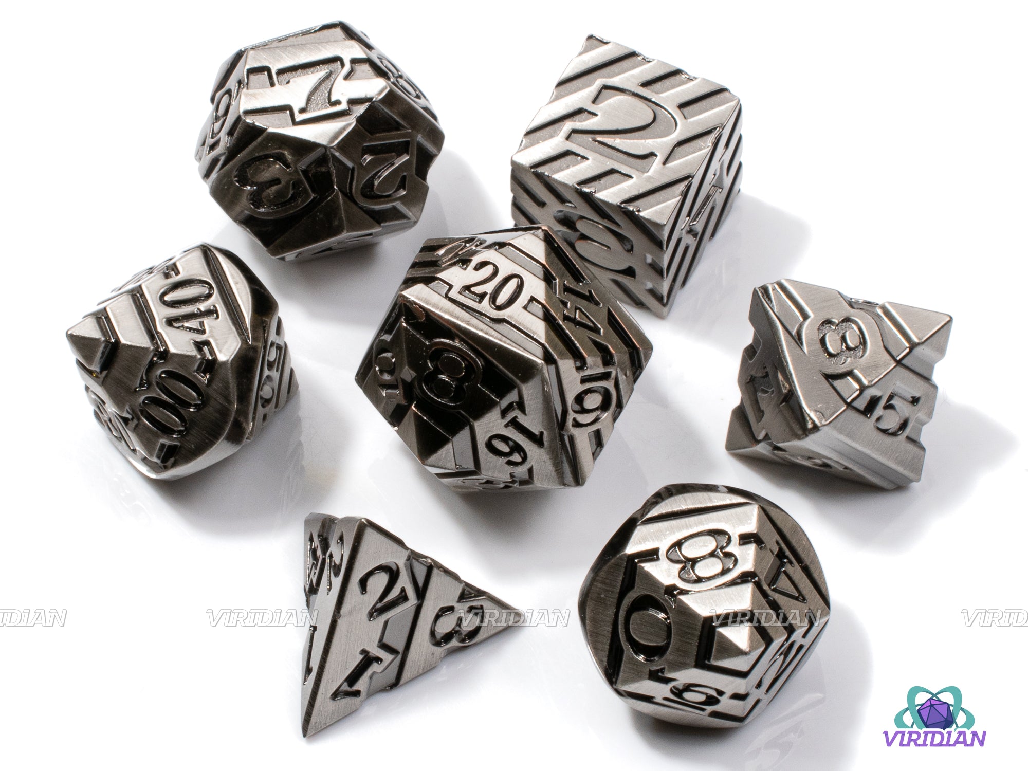 Silver Stripes | Metal Dice Set (7) | Dungeons and Dragons (DnD) | Tabletop RPG Gaming