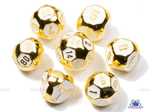 Divine Orb | White & Gold Rounded Roly Poly Metal Dice Set (7) | Dungeons and Dragons (DnD) | Tabletop RPG Gaming