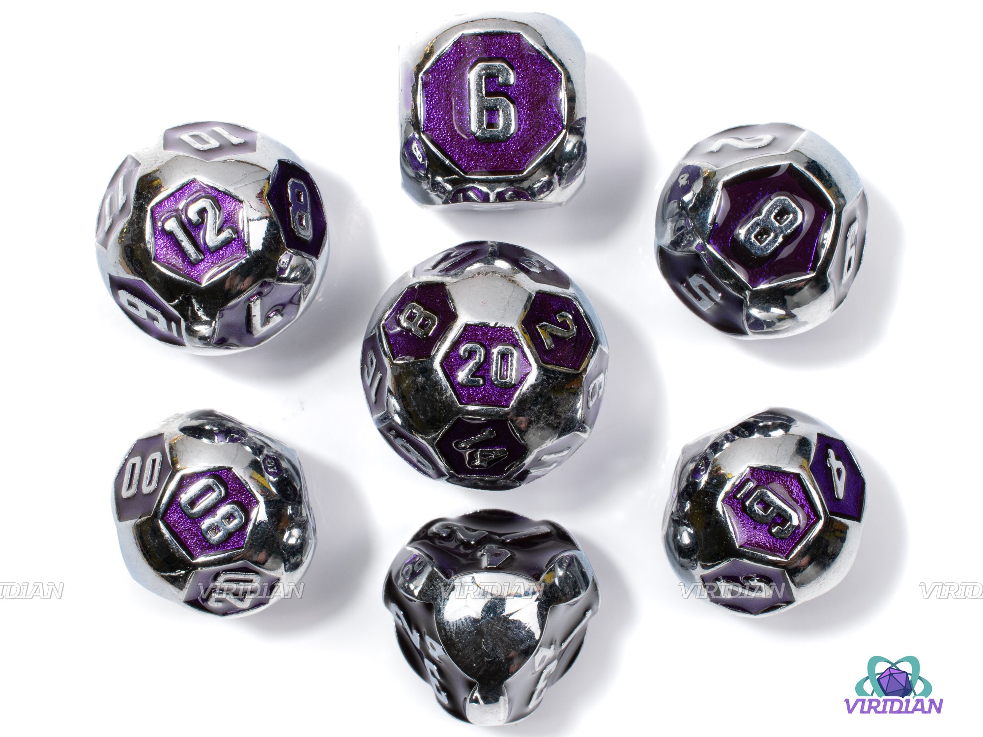 Arcane Orb | Purple & Silver Rounded Roly Poly Metal Dice Set (7)