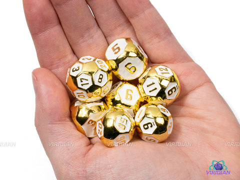 Divine Orb | White & Gold Rounded Roly Poly Metal Dice Set (7) | Dungeons and Dragons (DnD) | Tabletop RPG Gaming