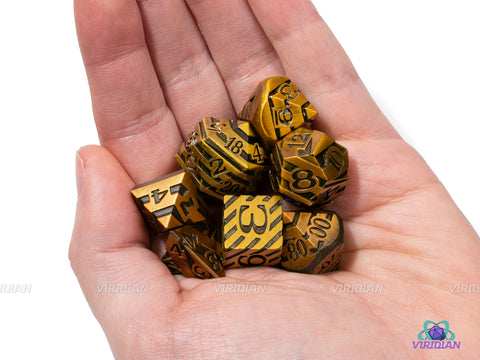 Gold Stripes | Metal Dice Set (7) | Dungeons and Dragons (DnD) | Tabletop RPG Gaming