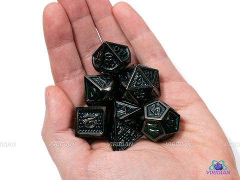 Emerald Dragon | Green Scales Large Metal Dice Set (7) | Dungeons and Dragons (DnD) | Tabletop RPG Gaming