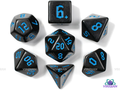 Gothic Blue | Black & Blue Stylized Font | Acrylic Dice Set (7)
