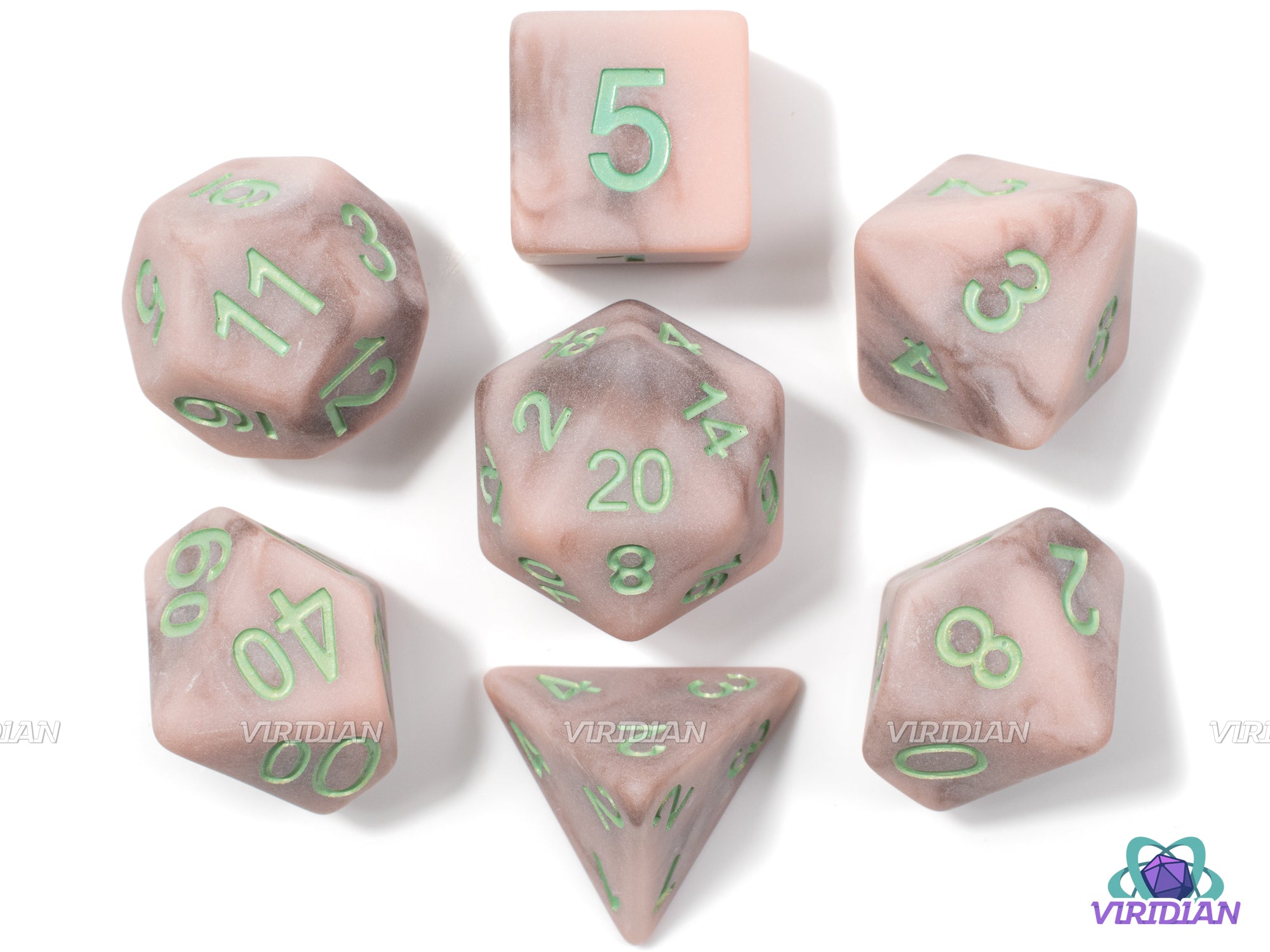 The Dawn | Matte Pink and Grey Swirled | Acrylic Dice Set (7)
